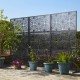 Glitzhome 6ft Black Galvanized Steel Floral Pattern Privacy Screen Fence Panel Room Divider with Riser Feet