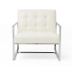 Glitzhome Set of 2 Modern Cream White Leatherette Button-tufted Accent Arm Chair with Chrome Plated Frame