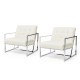 Glitzhome Set of 2 Modern Cream White Leatherette Button-tufted Accent Arm Chair with Chrome Plated Frame