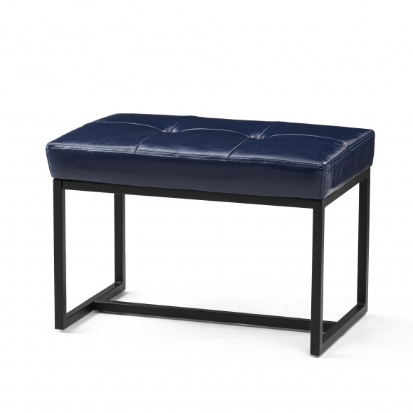 Glitzhome Modern Navy Blue Thick Leatherette Accent Stool