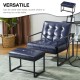 Glitzhome Modern Navy Blue Thick Leatherette Accent Stool