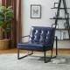 Glitzhome Mid-Century Modern Navy Blue Leatherette Button-tufted Accent Arm Chair with Black Metal Frame