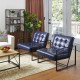 Glitzhome Mid-Century Modern Navy Blue Leatherette Button-tufted Accent Arm Chair with Black Metal Frame