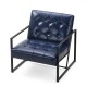 Glitzhome Mid-Century Modern Navy Blue Leatherette Button-tufted Accent Arm Chair with Black Metal Frame