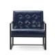 Glitzhome Mid-Century Modern Navy Blue Leatherette Button-tufted Accent Arm Chair with Black Metal Frame