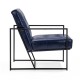 Glitzhome Mid-Century Modern Navy Blue Leatherette Button-tufted Accent Arm Chair with Black Metal Frame