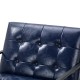 Glitzhome Mid-Century Modern Navy Blue Leatherette Button-tufted Accent Arm Chair with Black Metal Frame