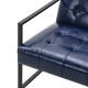 Glitzhome Mid-Century Modern Navy Blue Leatherette Button-tufted Accent Arm Chair with Black Metal Frame