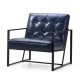 Glitzhome Mid-Century Modern Navy Blue Leatherette Button-tufted Accent Arm Chair with Black Metal Frame