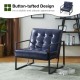 Glitzhome Mid-Century Modern Navy Blue Leatherette Button-tufted Accent Arm Chair with Black Metal Frame