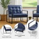 Glitzhome Mid-Century Modern Navy Blue Leatherette Button-tufted Accent Arm Chair with Black Metal Frame