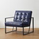 Glitzhome Mid-Century Modern Navy Blue Leatherette Button-tufted Accent Arm Chair with Black Metal Frame