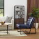 Glitzhome Mid-Century Modern Navy Blue Leatherette Button-tufted Accent Arm Chair with Black Metal Frame