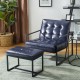 Glitzhome Set of 2 Modern Navy Blue Thick Leatherette Accent Chair & Accent Stool