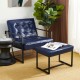 Glitzhome Set of 2 Modern Navy Blue Thick Leatherette Accent Chair & Accent Stool
