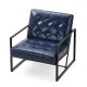 Glitzhome Set of 2 Modern Navy Blue Thick Leatherette Accent Chair & Accent Stool