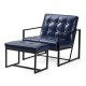 Glitzhome Set of 2 Modern Navy Blue Thick Leatherette Accent Chair & Accent Stool