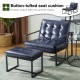 Glitzhome Set of 2 Modern Navy Blue Thick Leatherette Accent Chair & Accent Stool
