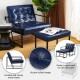 Glitzhome Set of 2 Modern Navy Blue Thick Leatherette Accent Chair & Accent Stool