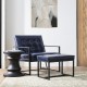Glitzhome Set of 2 Modern Navy Blue Thick Leatherette Accent Chair & Accent Stool