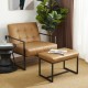 Glitzhome Set of 2 Modern Camel Thick Leatherette Accent Stool