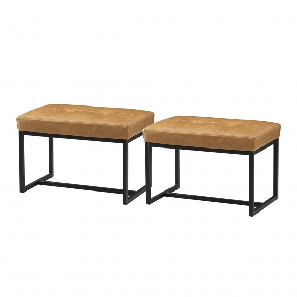 Glitzhome Set of 2 Modern Camel Thick Leatherette Accent Stool