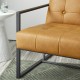 Glitzhome Set of 2 Modern Camel Thick Leatherette Accent Chair & Accent Stool