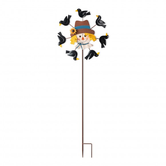Glitzhome 41.75"H Fall Metal Scarecrow Head with Crows Windmill Yard Stake or Hanging Decor (KD, Two Function)