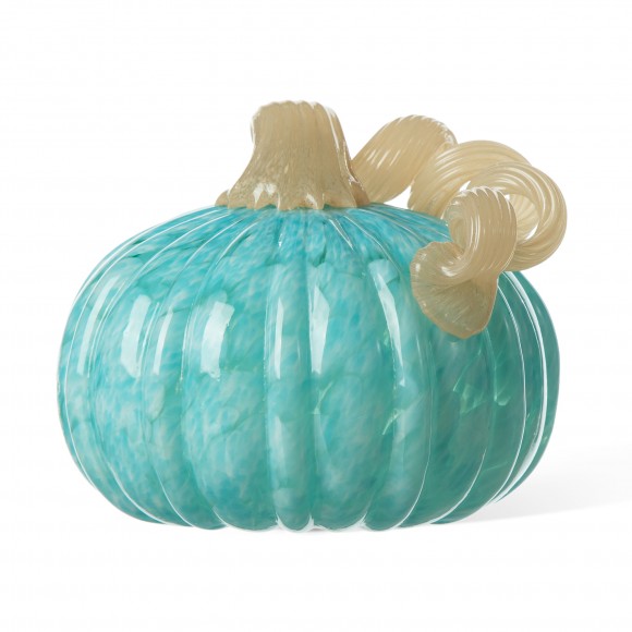 Glitzhome 6"D Fall Turquoise Round Glass Pumpkin