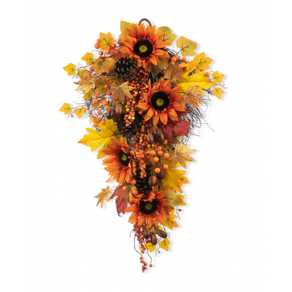 Glitzhome 27"H Fall Sunflower, Maple Leaf and Berry Swag