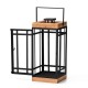 Glitzhome Set of 2 Modern Square Metal/Wood Black Lanterns