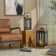 Glitzhome Set of 2 Modern Square Metal/Wood Black Lanterns