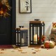 Glitzhome Set of 2 Modern Square Metal/Wood Black Lanterns