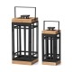 Glitzhome Set of 2 Modern Square Metal/Wood Black Lanterns