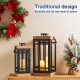 Glitzhome Set of 2 Modern Square Metal/Wood Black Lanterns