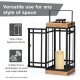 Glitzhome Set of 2 Modern Square Metal/Wood Black Lanterns