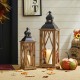 Glitzhome S/2 Farmhouse Diamond Wood/ Metal Antique Lanterns