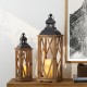 Glitzhome S/2 Farmhouse Diamond Wood/ Metal Antique Lanterns