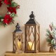 Glitzhome S/2 Farmhouse Diamond Wood/ Metal Antique Lanterns