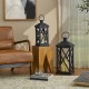 Glitzhome Set of 2 Farmhouse Wood/Metal Black Lanterns