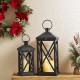 Glitzhome Set of 2 Farmhouse Wood/Metal Black Lanterns