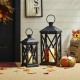 Glitzhome Set of 2 Farmhouse Wood/Metal Black Lanterns