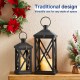 Glitzhome Set of 2 Farmhouse Wood/Metal Black Lanterns