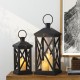 Glitzhome Set of 2 Farmhouse Wood/Metal Black Lanterns