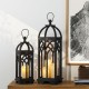 Glitzhome Set of 2 Farmhouse Church Window Wood/Metal Black Lanterns