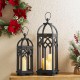 Glitzhome Set of 2 Farmhouse Church Window Wood/Metal Black Lanterns