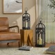 Glitzhome Set of 2 Farmhouse Church Window Wood/Metal Black Lanterns