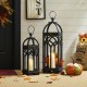 Glitzhome Set of 2 Farmhouse Church Window Wood/Metal Black Lanterns