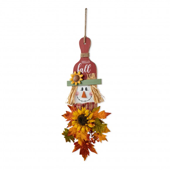 Glitzhome 26"H  Fall Wooden Scarecrow Floral Door Hanger