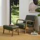 Glitzhome Set of 2 Mid-century Modern Hunter Green Leatherette Accent Stool & Chair with Walnut Rubberwood Legs